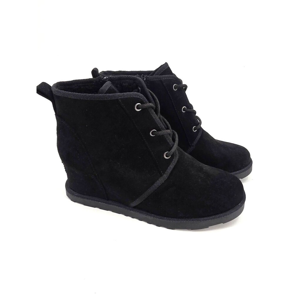 Dunes Women's Kim Black Suede Lace-Up Hidden Wedge Booties Size 7.5 NWOB